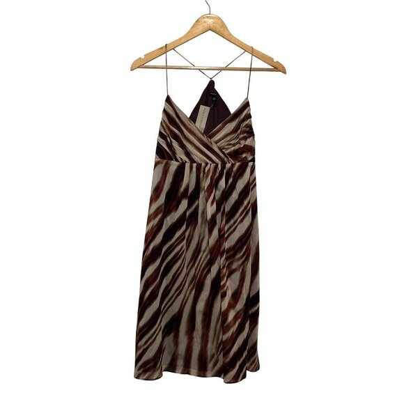 NWT Ann Taylor Brown & Beige Zebra Print Spaghetti Strap Midi Dress Women's Size - Picture 2 of 11